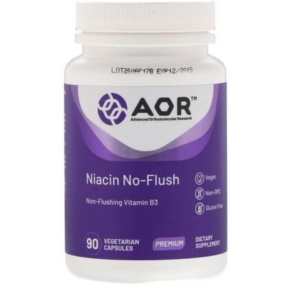 Advanced Orthomolecular Research AOR, ナイアシンノーフラッシュ、植物性カプセル90粒