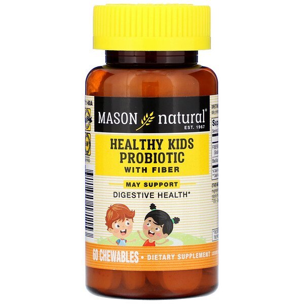 Mason Natural, ヘルシーキッズ プロバイオティクス、ファイバー、 60 チュアブル