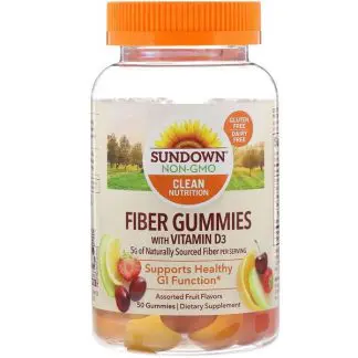 Sundown Naturals, Fiber Gummies with Vitamin D3, Assorted Fruit Flavors, 50 Gummies