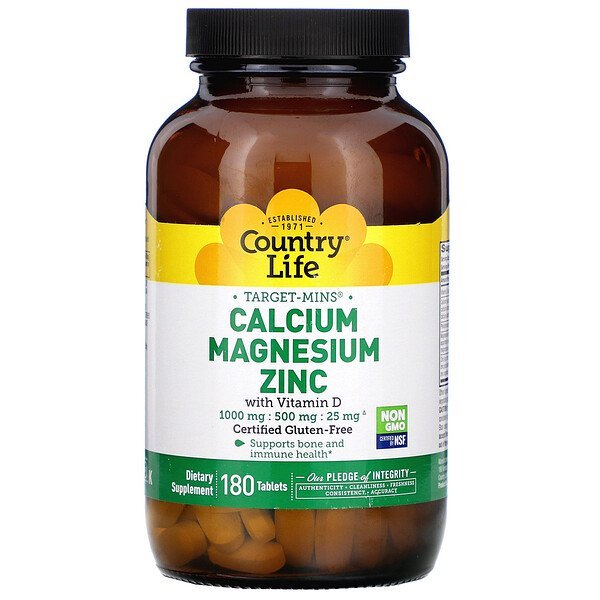 Country Life, Target-Mins, Calcium Magnesium Zinc with Vitamin D, 180 Tablets