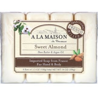 A La Maison de Provence, ハンド& ボディバー ソープ、 スイートアーモンド、 4バー、 各3.5 oz