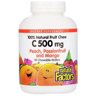 Natural Factors, 100% Natural Fruit Chew C, Peach, Passionfruit and Mango, 500 mg, 90 Chewable Wafers (Discontinued Item)