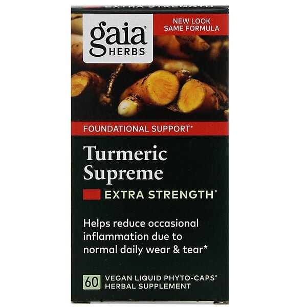 Gaia Herbs, ターメリックスプリーム、エキストラストレングス、ビーガンLiquid Phyto-Caps(液体フィトキャップ)60錠