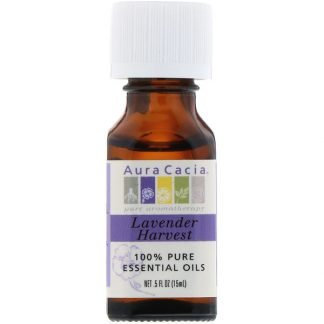 Aura Cacia, 100% 純エッセンシャルオイル、ラベンダーハーベスト、0.5 液量オンス(15 ml)