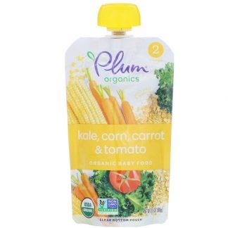 Plum Organics, Organic Baby Food, Stage 2, Kale, Corn, Carrot & Tomato, 3.5 oz (99 g)