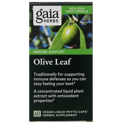 Gaia Herbs, オリーブリーフ、カプセル60粒（ビーガン対応液体フィトカプセル）