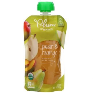 Plum Organics, オーガニックベビーフード, ステージ2, 西洋ナシ＆マンゴー, 4オンス（113 g）