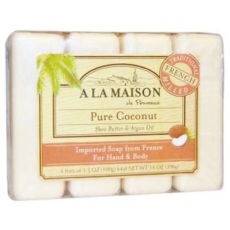 A La Maison de Provence, ハンド& ボディバー ソープ、 ピュア ココナッツ、 4バー、 各3.5 oz