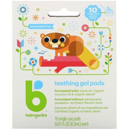 BabyGanics, ティーシングジェルポッド（赤ちゃんの歯茎用ジェル）、 １回使い切りポッド10個、 各0.01 液量オンス (0.3 ml) (Discontinued Item)