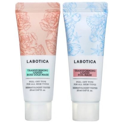 Leaders, Labotica、トランスフォーミングリキッドマスクキット、ローズゴールド & ホイル、マスク2枚、各0.67液量オンス (20 ml)