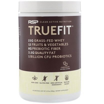 RSP Nutrition, トゥルーフィット、グラスフェッドホエイプロテインシェイク、チョコレート、940g（2lb）