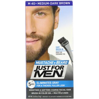 Just for Men, マスタシュ＆ビアード(Mustache & Beard)、ブラシインカラージェル、ミディアムダークブラウンM-40、2x0.5オンス(14g)