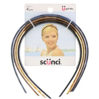 Scunci, スキニープラスチックヘアバンド、アソートカラー、4個