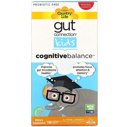 Country Life, Gut Connection（ガットコネクション）キッズ、Cognitive Balance（認知バランス）、スイート＆サワー、チュアブルタブレット100粒