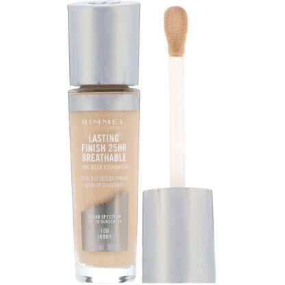Rimmel London, ラスティングフィニッシュ 25HR 通気性 長持ちファンデーション、100アイボリー(30 ml)
