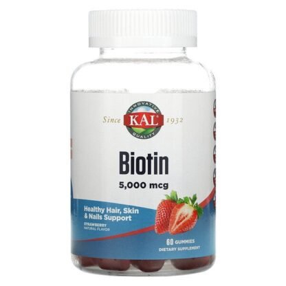 KAL, Biotin, 5,000 mcg, Strawberry Flavor, 60 Gummies