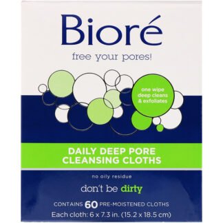 Biore, デイリーディープクレンジング毛穴クロス、ウェットタイプの60枚