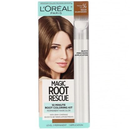 L'Oreal, マジックルートレスキュー(マジックルートレスキュー(Magic Root Rescue))、10分間のルート・カラーリング・キット、5Gミディアム・ゴールデン・ブラウン、1回分