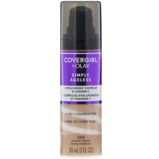 Covergirl, Olay（オレイ）シンプリーエイジレス、3ーinー1ファンデーション、250クリーミーベージュ、30 ml
