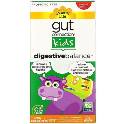 Country Life, Gut ConnectionKids（ガットコネクション）キッズ、Digestive Balance（ダイジェスティブバランス）、スイート＆サワー、チュアブルタブレット60粒