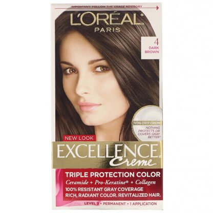L'Oreal, エクセレンスクリーム、トリプルプロテクションカラー、4ミディアムブラウン、1アプリケーション