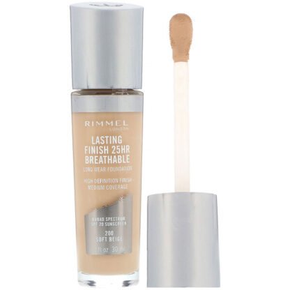 Rimmel London, ラスティングフィニッシュ 25HR 通気性 長持ちファンデーション、200 ソフトベージュ (30 ml)