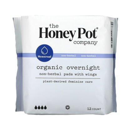The Honey Pot Company, Organic Overnight Non-Herbal Pads With Wings, 12 Count