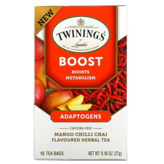 Twinings, Boost, Adaptogens, Mango Chili Chai Flavored Herbal Tea, 18 Tea Bags, 0.95 oz (27 g)