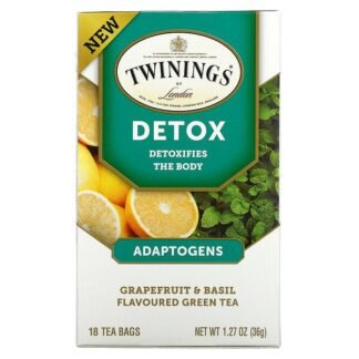 Twinings, Detox, Adaptogens, Grapefruit & Basil Flavord Green Tea, 18 Tea Bags, 1.27 oz (36 g)
