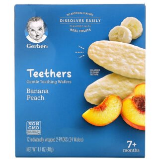 Gerber, ティーザーズ、やさしい歯固めウエハース、生後7か月以上、バナナモモ、12袋（各2枚入り）