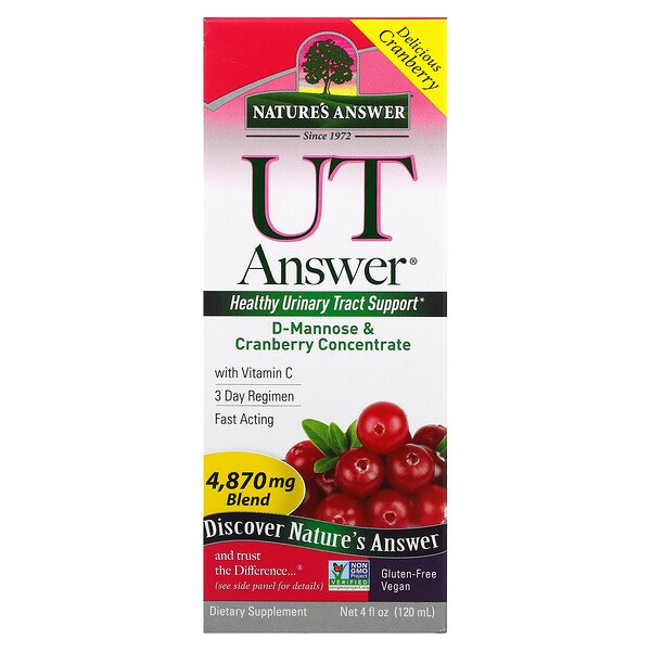 Nature's Answer, UTアンサー、D-マンノース & クランベリー 濃縮、4,870 mg、4 fl oz (120 ml)