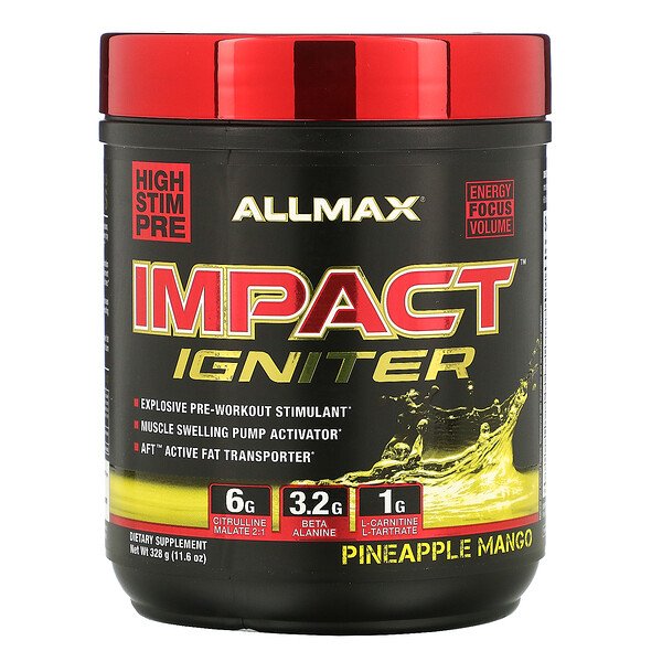 ALLMAX Nutrition, インパクト・イグナイター、プレワークアウト、パイナップルマンゴー、11.6 oz (328 g)