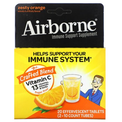 AirBorne, Immune Support Supplement, Zesty Orange, 2 Tubes, 10 Effervescent Tablets Each