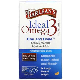 Barlean's, Ideal Omega 3 Supplement, 1,000 mg EPA/DHA, Orange Flavored, 60 Softgels