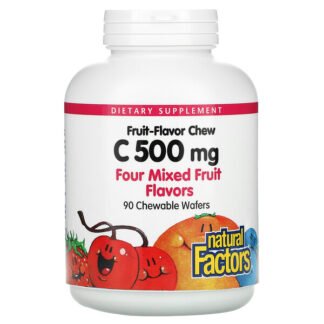Natural Factors, 100% Natural Fruit Chew Vitamin C, Four Mixed Fruit Flavors, 500 mg, 90 Chewable Wafers