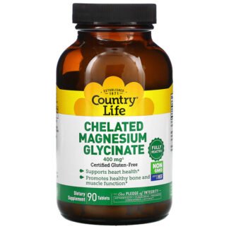 Country Life, キレート化グリシン酸マグネシウム、400mg、90粒