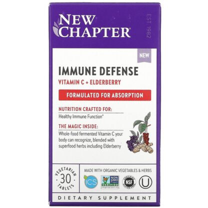 New Chapter, Immune Defense, Vitamin C + Elderberry, 30 Vegetarian Capsules