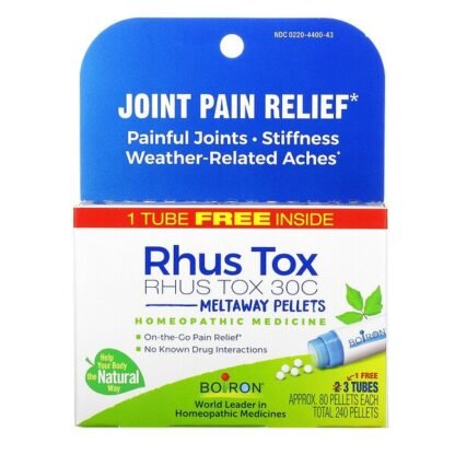 Boiron, Rhus Tox, Joint Pain Relief, Meltaway Pellets, 30C, 3 Tubes, 80 Pellets Each