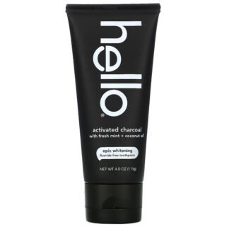 Hello, Fluoride Free Whitening Toothpaste, Activated Charcoal with Fresh Mint + Coconut Oil, 4 oz (113 g)