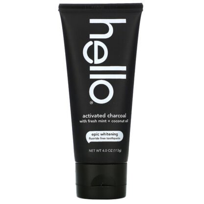 Hello, Fluoride Free Whitening Toothpaste, Activated Charcoal with Fresh Mint + Coconut Oil, 4 oz (113 g)