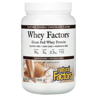 Natural Factors, ホエイファクター（Whey Factors）, 100％天然ホエイタンパク質（ホエイタンパク質）, 天然ダブルチョコレート風味, 12オンス（340 g）