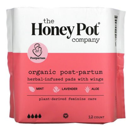 The Honey Pot Company, Organic Post-Partum Herbal-Infused Pads With Wings, 12 Count