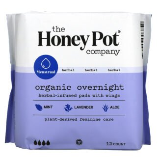 The Honey Pot Company, Organic Overnight Herbal-Infused Pads With Wings, 12 Count