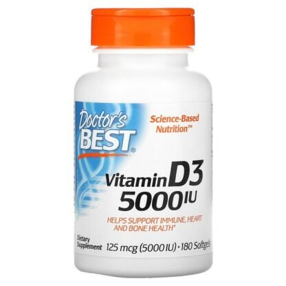 Doctor's Best, ビタミンD3、125mcg（5,000 IU）、ソフトジェル180粒