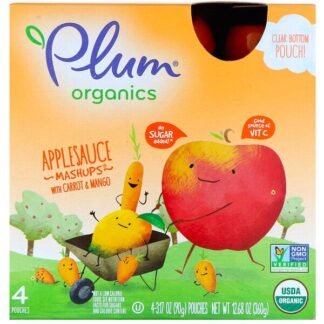 Plum Organics, オーガニクス、ニンジン＆マンゴー入りアップルソースMashups（マッシュアップ）、4袋、各90g（3.17オンス）