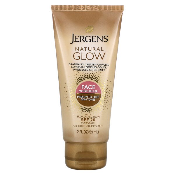 Jergens, 自然な輝き、フェイス用デイリーモイスチャー、SPF 20、中~暗めの肌色用(59 ml)