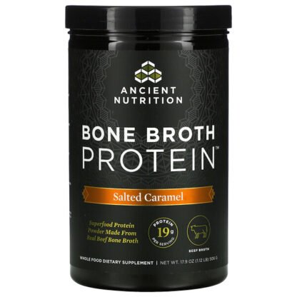 Dr. Axe / Ancient Nutrition, Bone Broth Protein（ボーンブロスプロテイン）、塩キャラメル、540g（1.18ポンド）