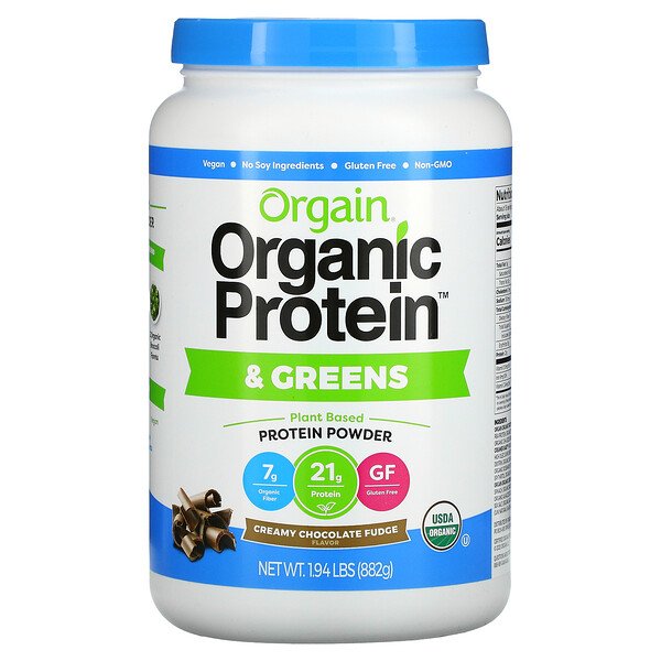 Orgain, Organic Protein + Greens Powder, Plant Based, Creamy Chocolate Fudge, 1.94 lbs (882 g)
