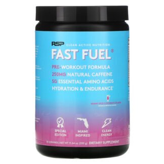 RSP Nutrition, Fast Fuel（ファーストフューエル）、プレワークアウトフォーミュラ、水分補給＆持久力、マイアミバイスココナッツコラーダ、330g（11.64オンス）