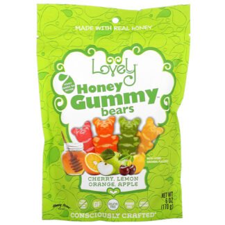 Lovely Candy, Honey Gummy Bears, Cherry, Lemon, Orange, Apple Flavors, 6 oz ( 170 g)
